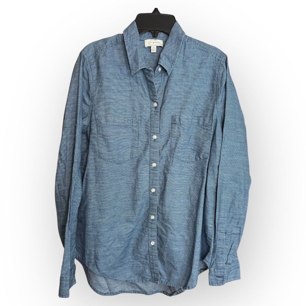 Lucky Brand Blue Striped Button Up Shirt Men's Small‎